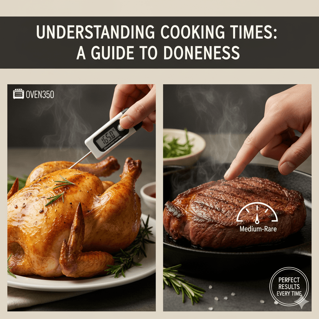 Instant-read thermometer in a perfectly cooked steak with side vegetables