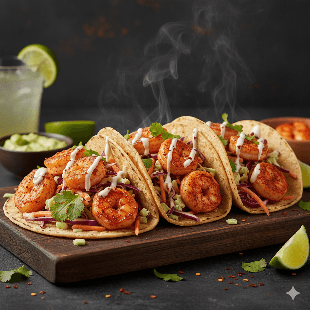 Spicy Shrimp Tacos with Creamy Slaw